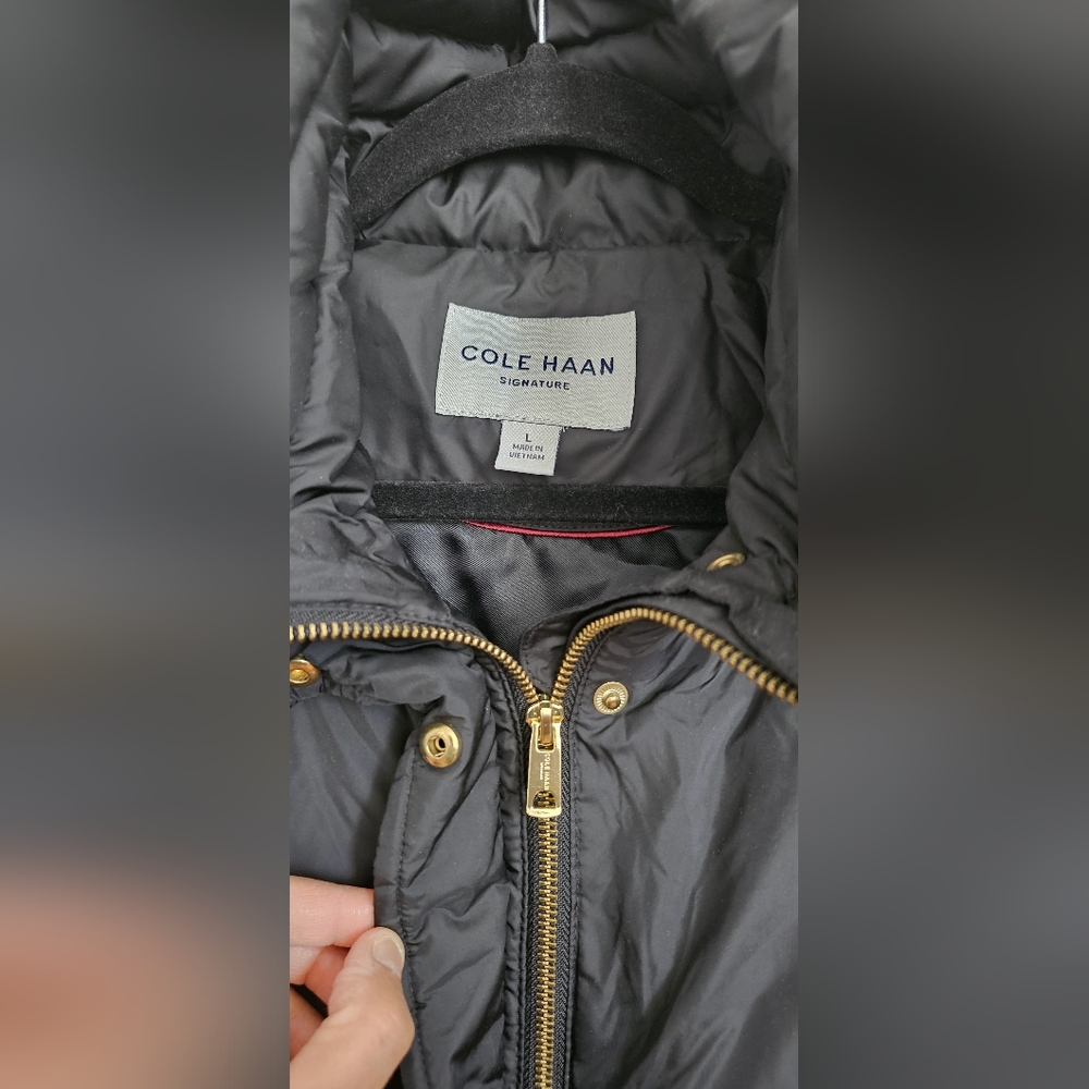 Cole Haan Signature Puffer Jacket Women's Medium Black Full Zip Down Filled Long - Picture 1 of 8